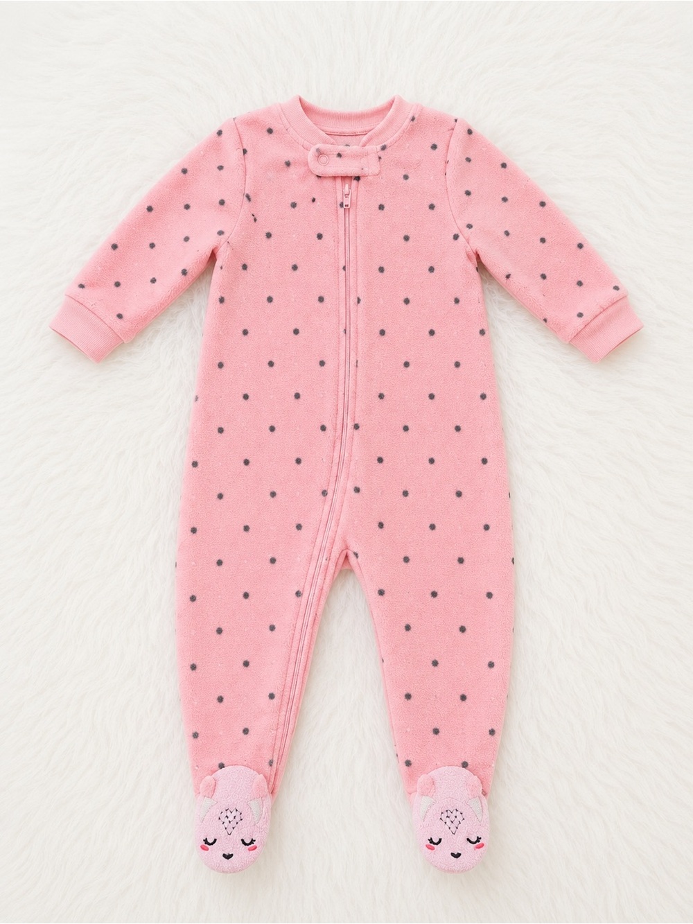 Bon Bebe Pink Polka Dot Footed One-Piece with Animal Feet